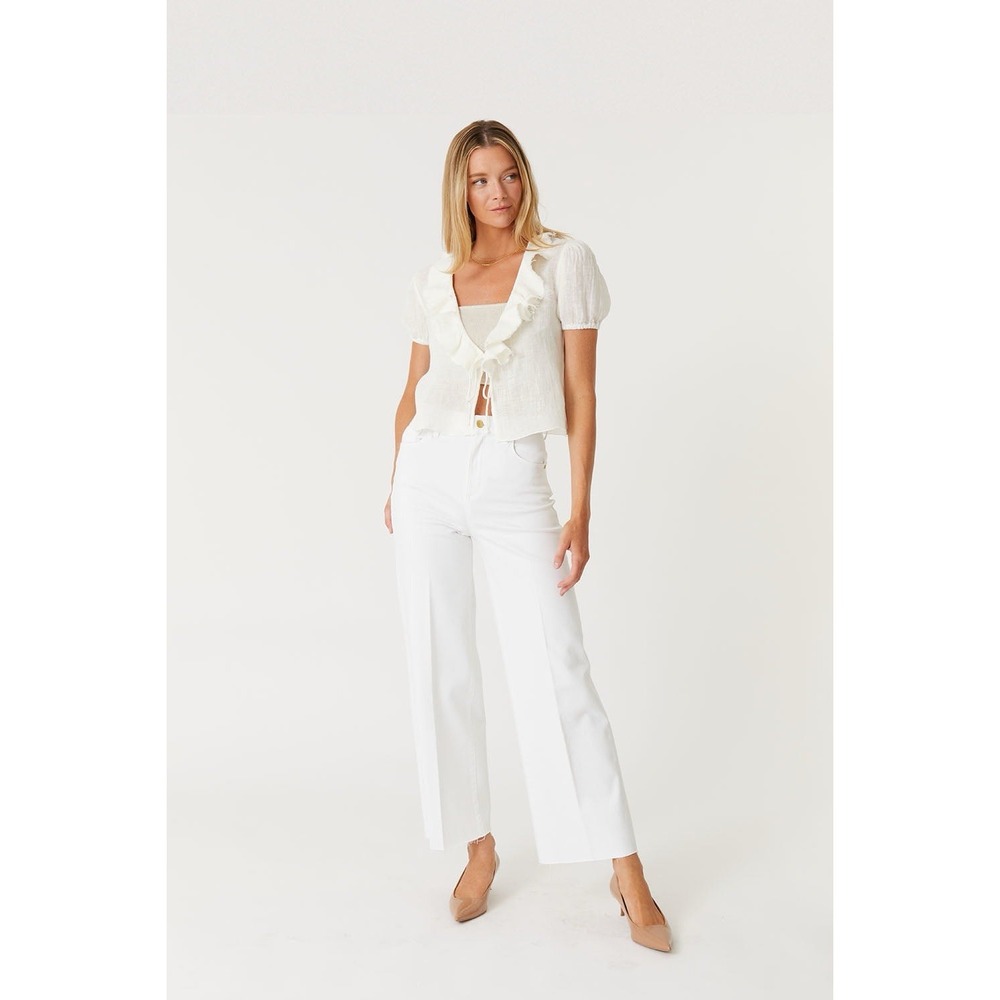 Anthropologie Level 99 Hudson Crop Wide Leg Jeans White 27 Raw Hem‎ Flare Chic